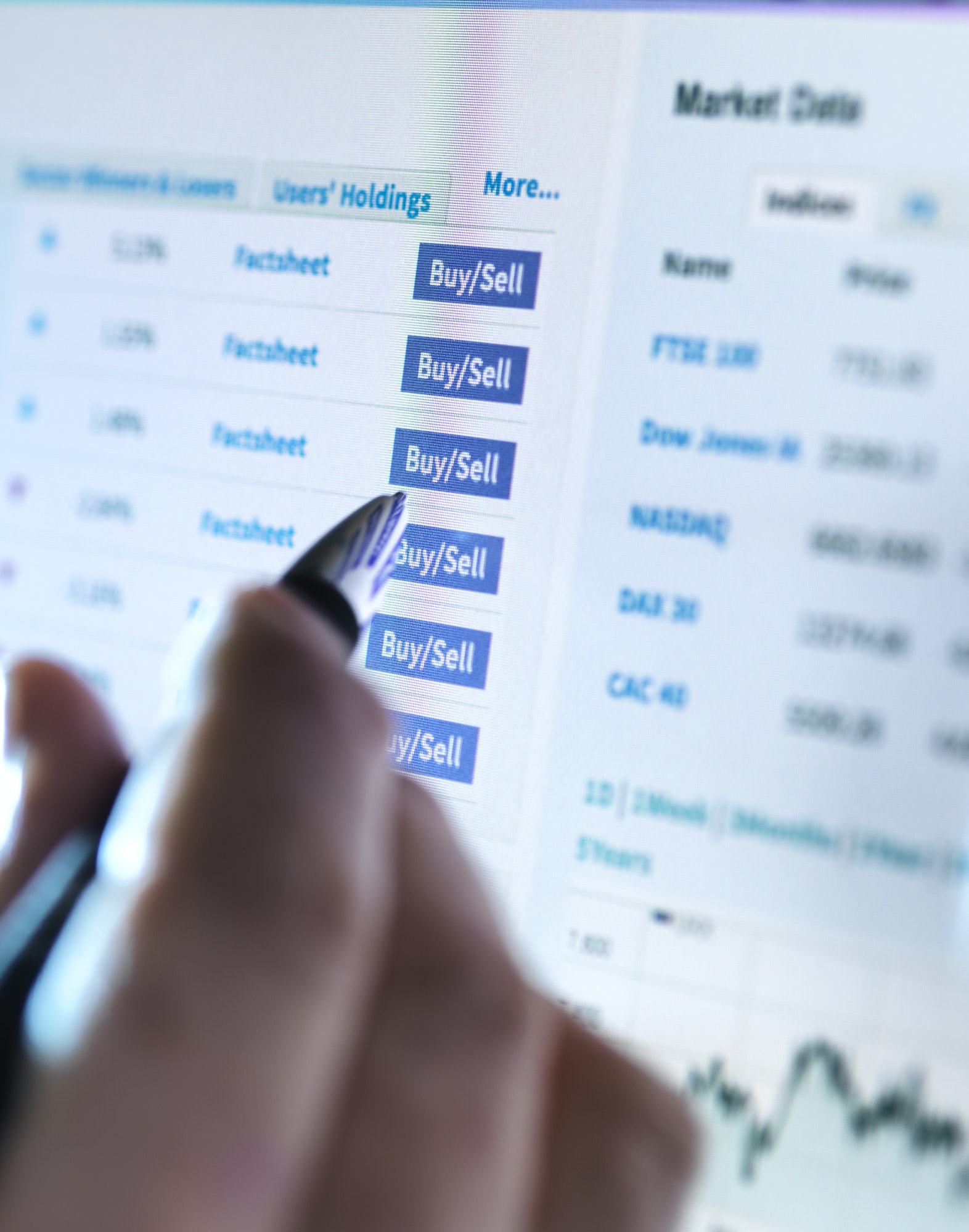 Hand of a stockbroker buying and selling shares online